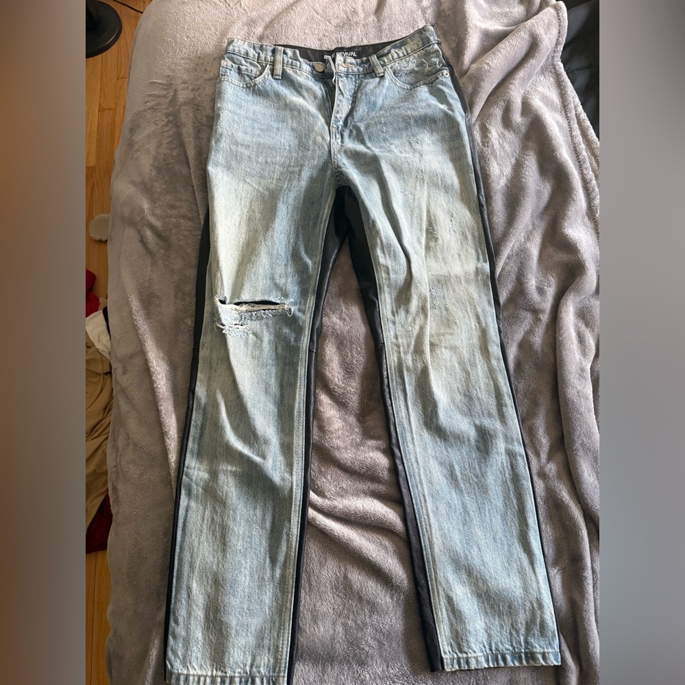 Women’s half Light Blue Distressed Jeans half leather pants